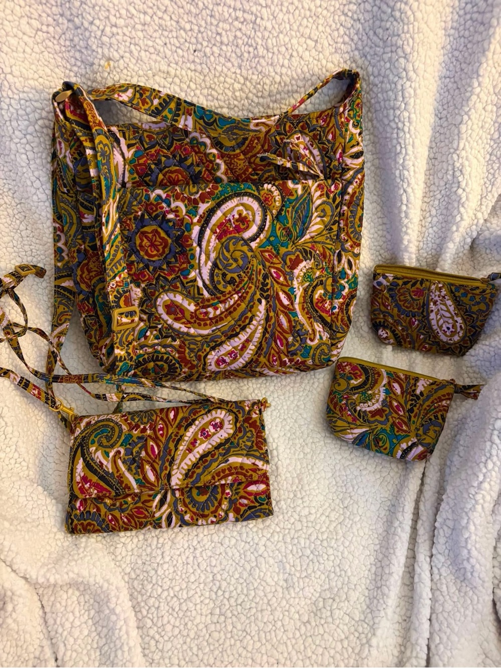 Quilted Paisley Crossbody Bag and Pouch Set and wallet-Multicolor
